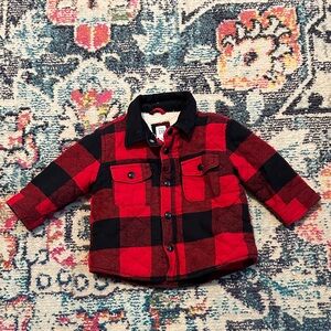 Baby Gap Red and Black Quilted Plaid Sherpa Lined Shirt Kids Jacket Sz 12-18m